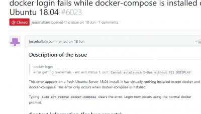 Screenshot_2018-08-11 docker login fails while docker-compose is installed on Ubuntu 18 04 · Issue #6023 · docker compose